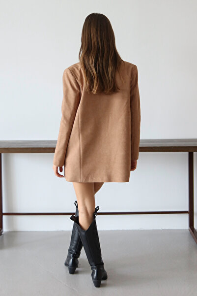 Trendyol Collection Brown Woven Suede Long Coat Mini Skirt Bottom Top Set Twoaw26Au00105