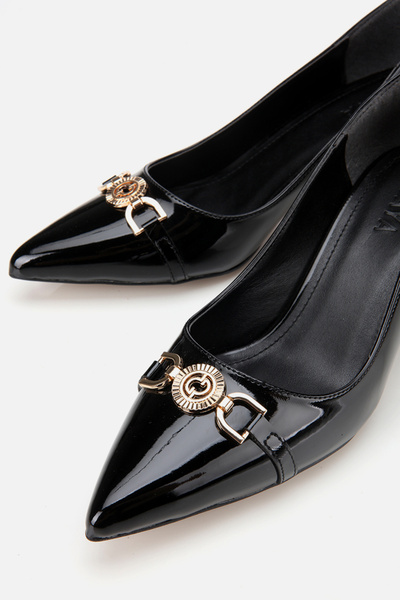 Yaya by Hotiç Women's Black Patent Leather Chain Detailed Thin Heeled Stiletto