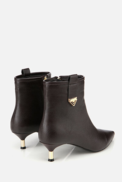 Yaya by Hotiç Women's Brown Zippered Short Thin Heeled Boots