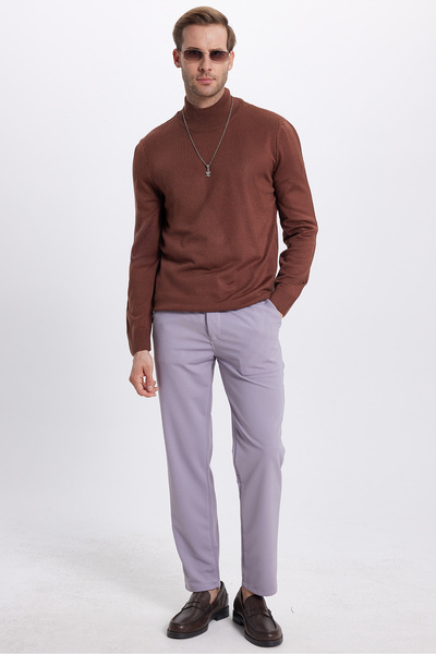 Tudors Men's Slim Fit Slim Fit Soft Textured Non-Pilling Brown Half Turtleneck Knitwear Sweater