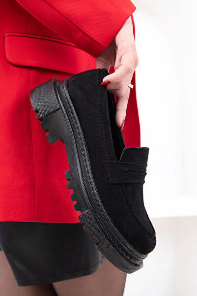 SOHO SCHWARZES WILDLEDER Damen-Loafer-Schuhe 17762