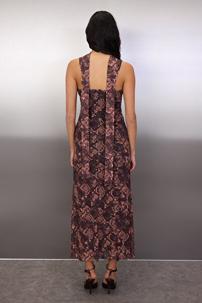 Trendyol Collection Rochie elegantă/de seară cu eșarfă cu animale multicolore din material subțire din tul maxi căptușită TPRAW26EL00116