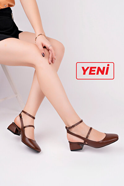 Deripabuc Genuine Leather Mary Jane Brown Women's Heeled Leather Shoes Trc-Mj05