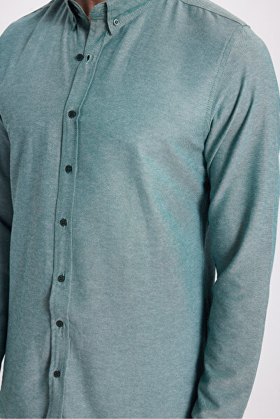 Tudors Ανδρικό πουκάμισο με μακρυμάνικο βαμβακερό ύφασμα Oxford με λεπτή εφαρμογή, εύκολο στο σιδέρωμα, πράσινο πουκάμισο με γιακά με κουμπιά