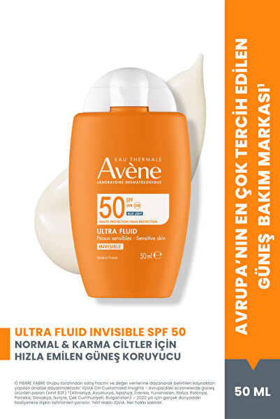 Avene Ultra Fluid Invisible Normal/Karma Ciltler İçin Ultra Hafif SPF 50 Güneş Kremi 50 ml