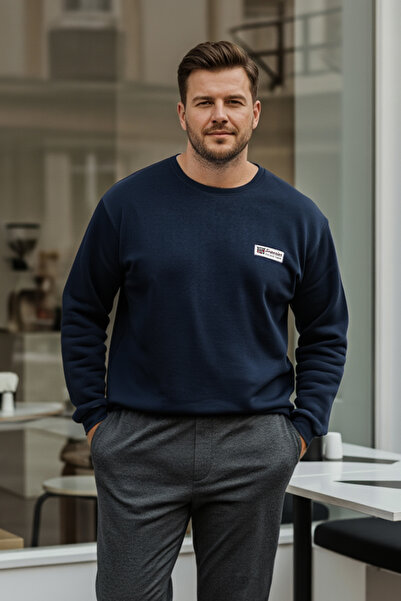 Trendyol Collection Μπλε ναυτικό νέο φούτερ με μεγάλο μέγεθος/φαρδιά μαλακή υφή κολεγιακής υφής χωρίς σαρντόνια μεγάλου μεγέθους TMNAW26AO00007