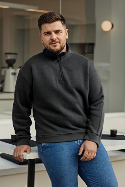 Trendyol Collection Ανθρακί νέο φούτερ με γιακά ψηλό κολάρο, μεγάλου μεγέθους, φούτερ με γιακά ψηλό κολάρο TMNAW26AO00000