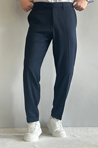 Trendyol Collection Navy Blue Men's Boyfriend Fit Fabric Trousers Tmnaw26Pl00017