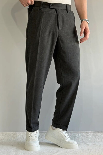 Trendyol Collection Anthracite Men's Boyfriend Fit Fabric Trousers Tmnaw26Pl00017