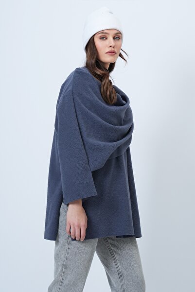 Trend Alaçatı Stili Anthrazitfarbene Damen-Fleecejacke mit Schaldetail ALC-X14683