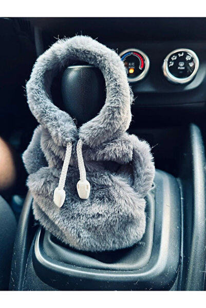 ZOA Vites Süsü Gri Peluş Hoodie Kapşonlu Araba Vites Poları Pamuk