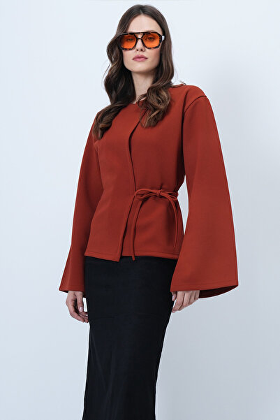 Trend Alaçatı Stili Women's Tile Double-Breasted Tie Detail Slit Sleeve Blouse Alc-X14687