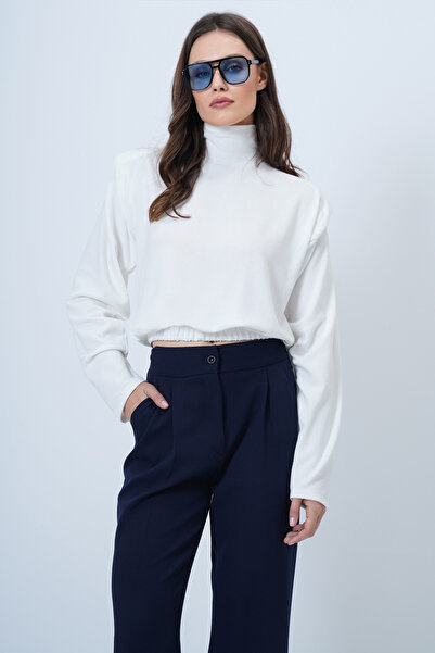 Trend Alaçatı Stili Women's Ecru Half Turtleneck Shoulder Pad Pack Blouse Alc...