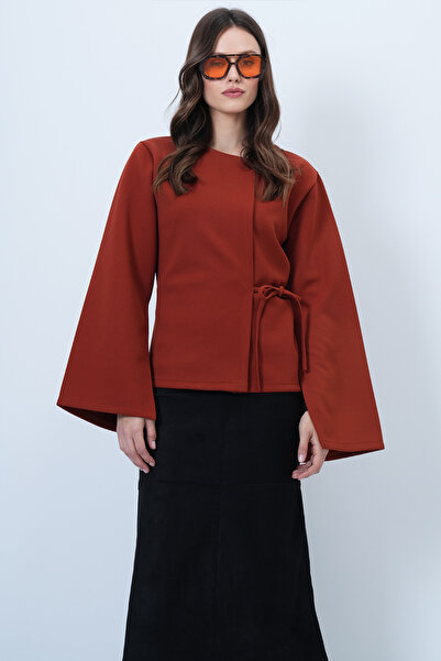 Trend Alaçatı Stili Women's Tile Double-Breasted Tie Detail Slit Sleeve Blouse Alc-X14687