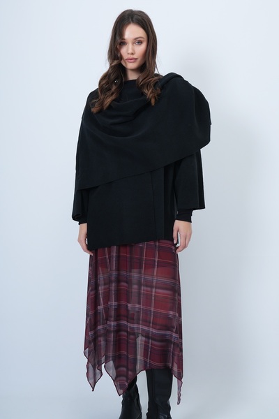 Trend Alaçatı Stili Damen Schwarz Schal Detail Fleece Jacke ALC-X14683