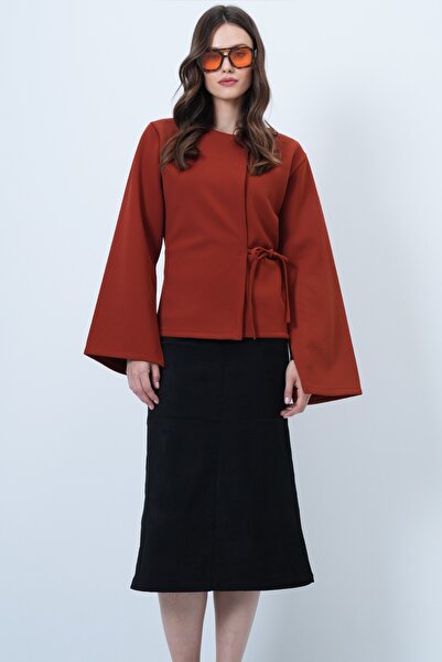 Trend Alaçatı Stili Women's Tile Double-Breasted Tie Detail Slit Sleeve Blouse Alc-X14687