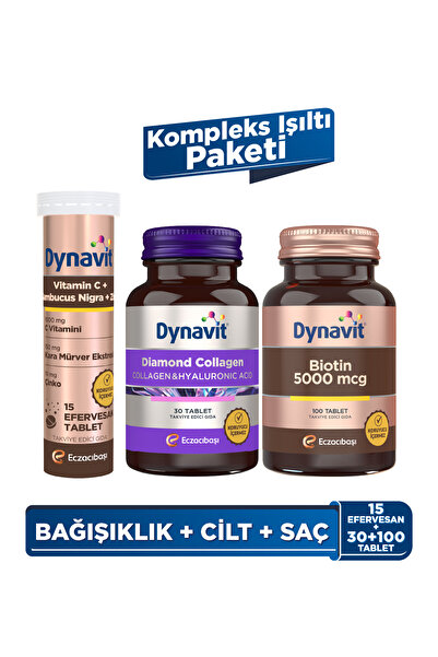 Dynavit C Vitamini Sambucus Nigra&Collagen Hyaluronic Acid Complex&Biotin 5000 mcg - Kompleks Işıltı Paketi
