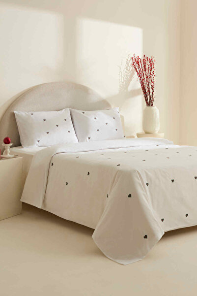 Karaca Home Amour Mio 100% Cotton Double Embroidered Duvet Cover Set White