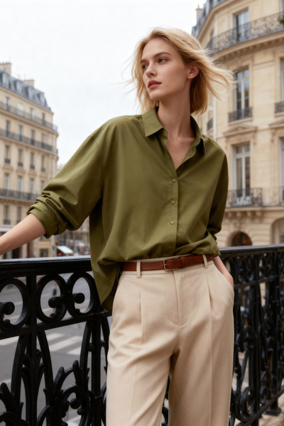 Kolekcia Trendyol Bavlnená tmavá khaki košeľa - voľný strih TWOAW20GO0107