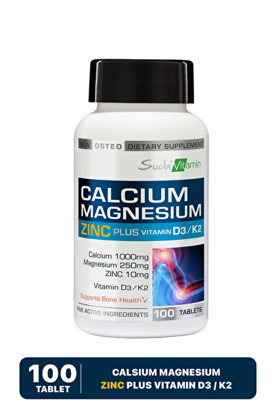 Suda Vitamin Kalsiyum Magnezyum Çinko D3&K2 İçeren, Kas ve Kemik Sağlığı Destekleyici 100 Tablet