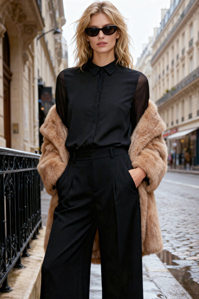 Trendyol Collection Átlátszó fekete szőtt ing - normál szabású, TWOAW20GO0116