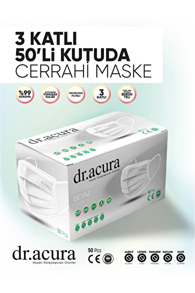 Acura 3 Katlı Meltblown Filtreli Ipli Maske 1 Kutu/50 Adet