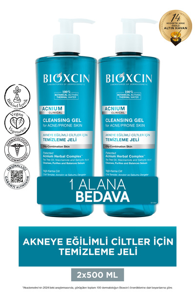 Bioxcin Acnium Sebum Dengeleyici Yüz Yıkama Jeli 500ml 1 Alana 1 Hediye Salisilik Asit Çay Ağacı Niasinamid