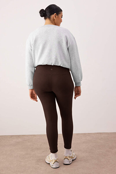 Trendyol Curve Καφέ Soft χνουδωτό ύφασμα Πλεκτό Αθλητικό Κολάν Ολόσωμο με Λεπτομέρεια Εκτύπωσης με Ανακλαστήρες TBBAW26BV00007