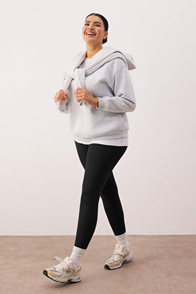 Trendyol Curve Black Soft Brushed Fabric Reflective Print Detailed Full Length Knitted Sports Leggings Tbbaw26Bv00007