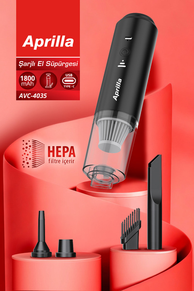 Aprilla AVC-4035 Şarjlı El Süpürgesi | 4 Başlık, Yıkanabilir HEPA Filtre, Typ...