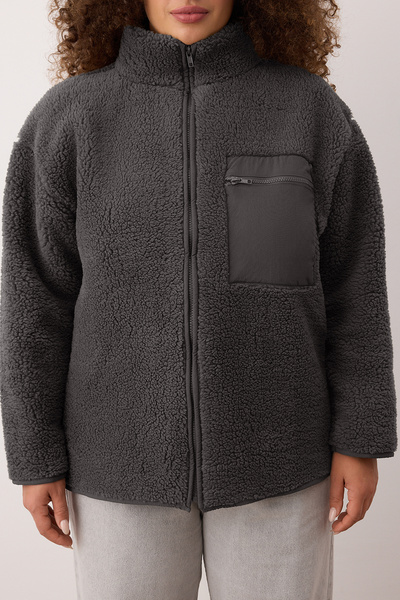 Trendyol Curve Winter Essentials Πλεκτό φούτερ με ψηλός λαιμός τσέπες με φερμουάρ από χοντρό φλις ανθρακί TBBAW26AO00022