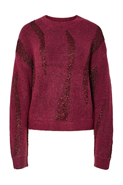 PIECES PCRADA LS tricot cu paiete cu gâtul în formă de O BC