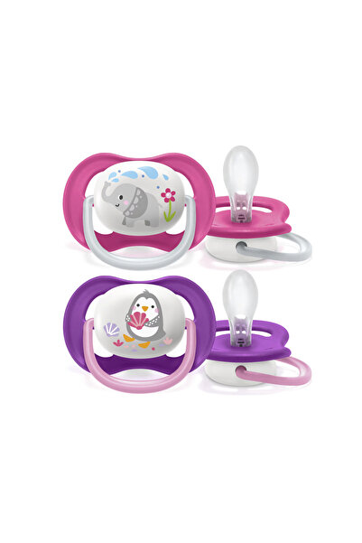 Philips Avent Set 2 suzete Philips-AVENT SCF080/08 Ultra Air, ortodontica, 6-18 luni, Mov/Roz