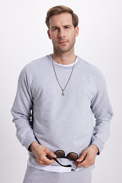 Tudors Men's relax fit cotton 2 thread soft texture crew neck grey tracksuit set