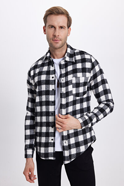 Tudors Men's slim fit long sleeve plaid checkered winter woodcutter shirt with pockets