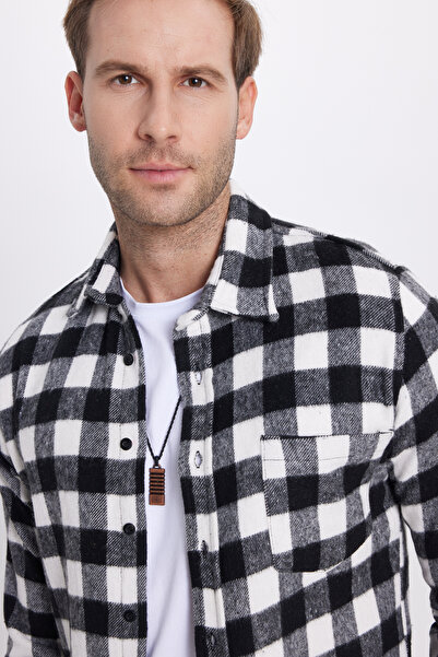 Tudors Men's slim fit long sleeve plaid checkered winter woodcutter shirt with pockets