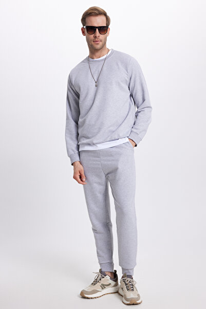 Tudors Men's relax fit cotton 2 thread soft texture crew neck grey tracksuit set