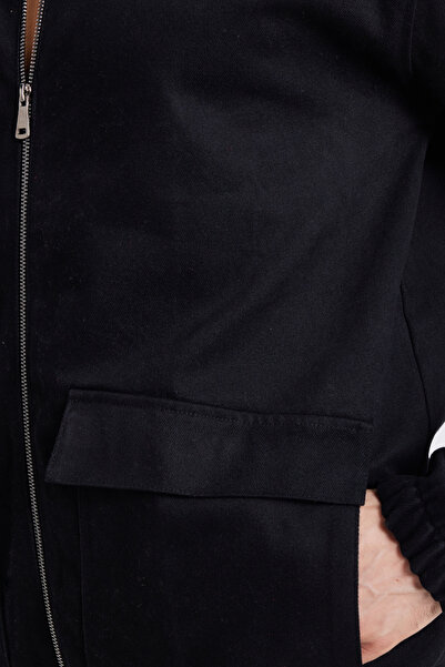 Tudors Ανδρικό πουκάμισο με ίσιο μαύρο παλτό με φερμουάρ με διπλή τσέπη, άνετη εφαρμογή, ελαστική μέση