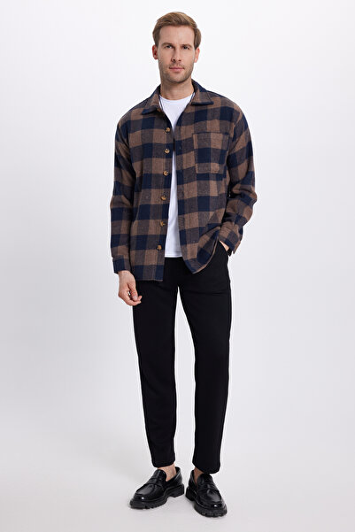 Tudors Чоловіча сорочка Relax Fit, зручний крій, довгі рукави, кишені, картатий візерунок, комір-стійка, зимова сорочка лісоруба