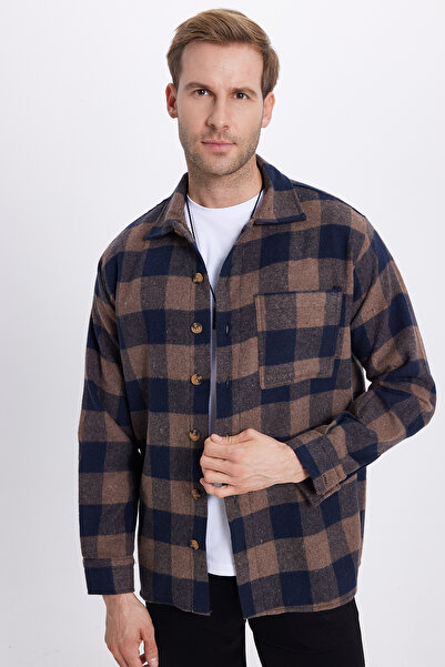 Tudors Чоловіча сорочка Relax Fit, зручний крій, довгі рукави, кишені, картатий візерунок, комір-стійка, зимова сорочка лісоруба