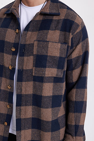 Tudors Чоловіча сорочка Relax Fit, зручний крій, довгі рукави, кишені, картатий візерунок, комір-стійка, зимова сорочка лісоруба