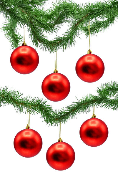 Waldern Christmas Pine Tree Ornament Red 8 cm Matte 6-Piece Cici Ball