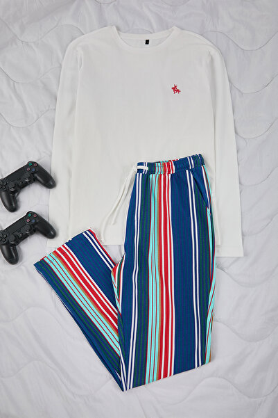 Trendyol Collection Ecru Regular Cut Striped Knitted Pajama Set Tmnaw26Pt00062