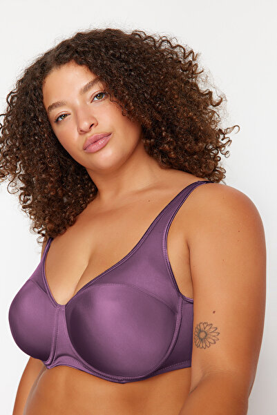 Trendyol Curve Σουτιέν με λιλά σταθερή επένδυση με διχτυωτό λεπτομέρεια επισκευήσιμο μεγάλο μέγεθος TBBAW23CW00004