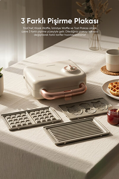 Fressi Tost Ve Waffle Makinesi | Çıkarabilir Yapışmaz Plakalı | 3 Ayrı Plaka |