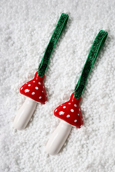 TRENDYOLMİLLA HOME Set of 2 Ceramic Mushroom Design Christmas Ornament Tphaw26Ys00006