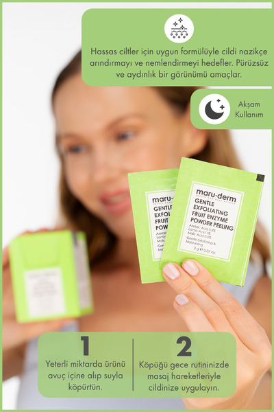 Maru.Derm AHA Meyve Enzim Hassas Toz Peeling 60 G (Azelaik Asit 0,8%+Laktik Asit 1%+Malik Asit 0.5%)
