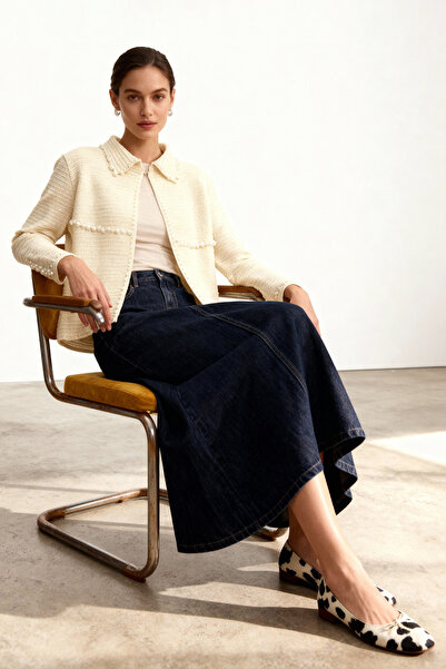 Trendyol Modest Ecru Openwork Pearl Detailed Knitwear Cardigan Tctaw26Th00009