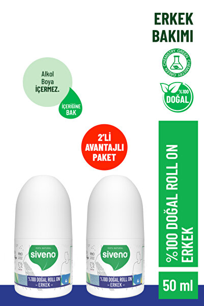 Siveno %100 Doğal Roll-on Erkek Deodorant Ter Kokusu Önleyici Leke Bırakmayan Vegan 50 ml X2 Adet