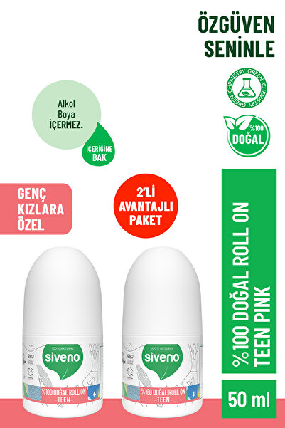 Siveno %100 Doğal Roll-On Teen Girl Genç Kız Deodorant Ter Kokusu Önleyici Bitkisel Lekesiz 50 ml X 2 Adet